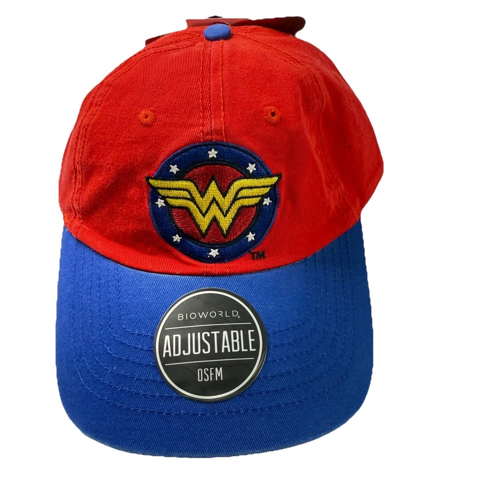 WONDER WOMAN Logo Fabric Baseball Cap Hat Super Hero DC Comics Bioworld Red Blue